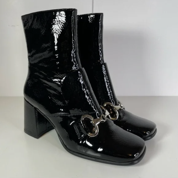 Black Square Toe Heeled Booties